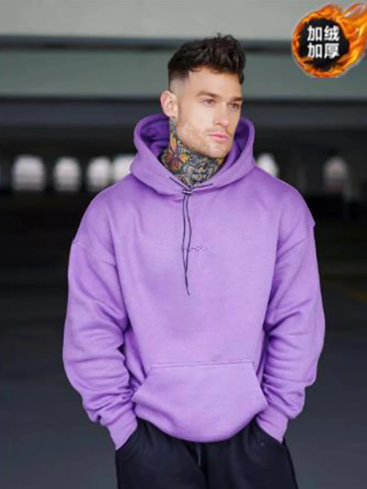 

New Men Gym Clothing Casual Thick Brushed Hoodie Cotton Sweatshirt Fitness Workout Pullover Sports Winter Fashion Hooded Tops