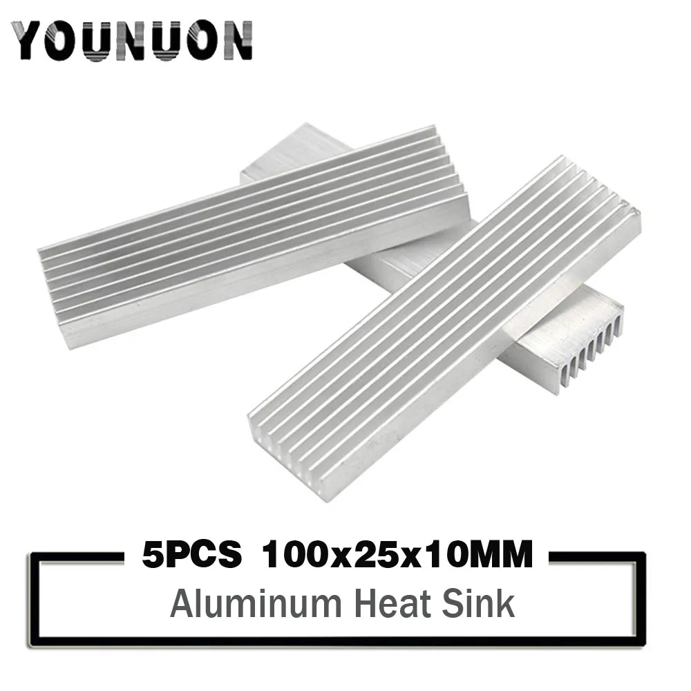 5PCS 100x25x10mm Aluminum Heat Sink Cooling LED Power IC Transistor For Computer