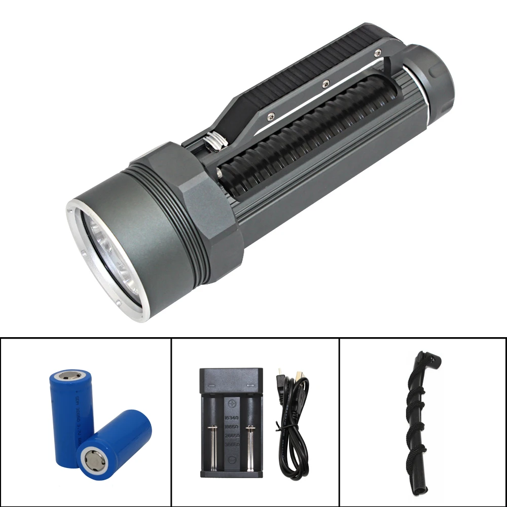 Diving Flashlight 6 x  XM-L2 7200LM Torch for diver underwater photograph explore hunting +26650 Battery +Charger