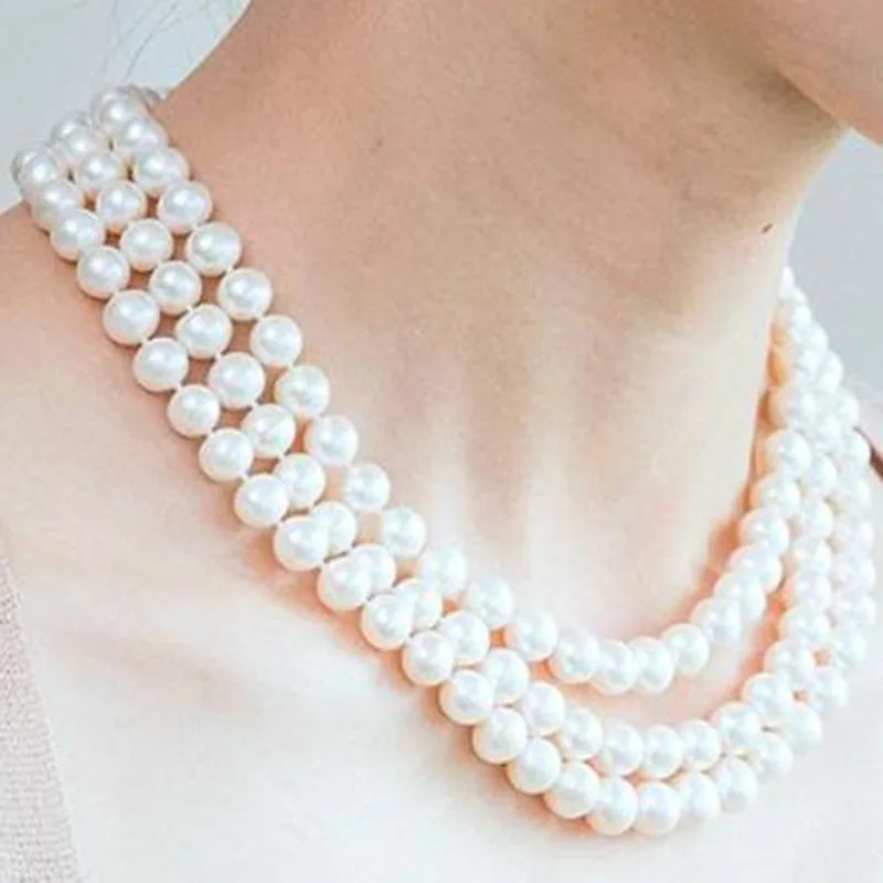 

triple strands south sea 9-10mm white pearl necklace 18"19"20" w