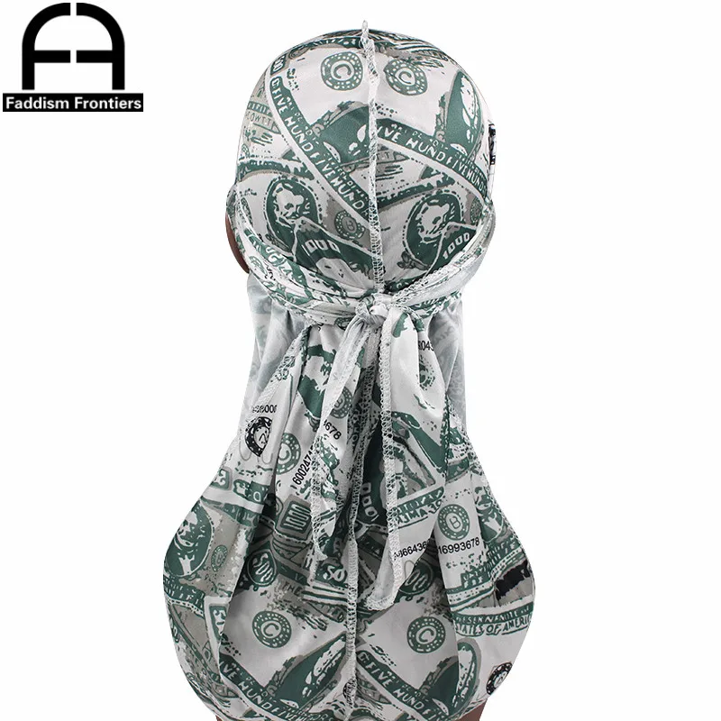 Unisex Dollar Printing Silk Durag Bandanas for Men Silky Durags Wave Cap Turban Hat DuRag