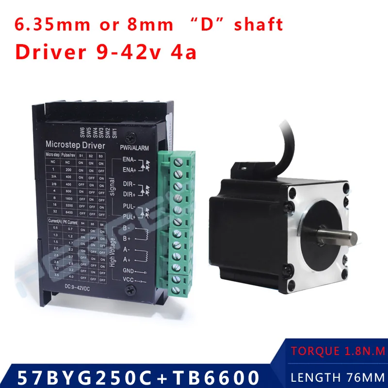 Nema 23 Stepper Motor D shaft 2 phase 4-Leads 57x76mm 1.8N 57BYG250C 1.8deg motor with tb6600 driver