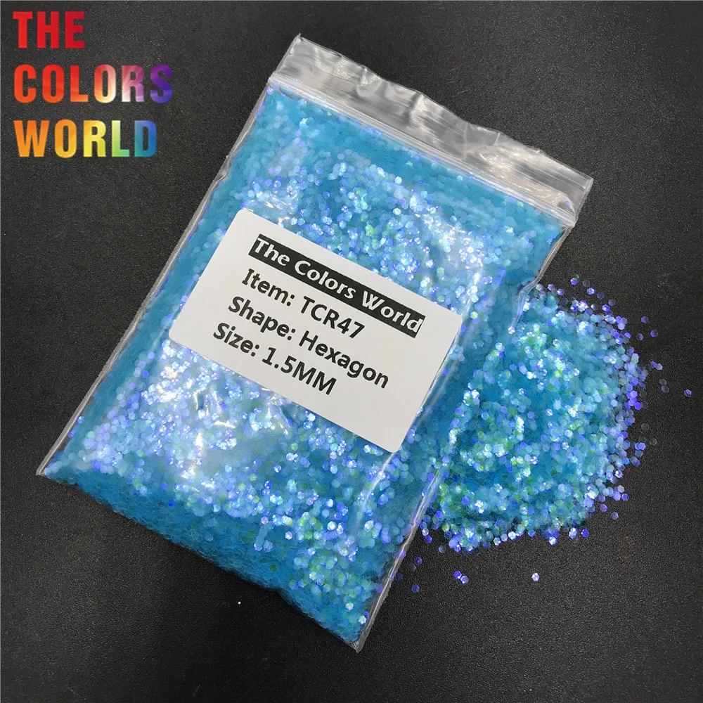 

TCR47 Iridescent Rainbow Dreamy Blue Color Hexagon Shape Nail Glitter Art Decoration Body Glitter Eye Shadow Henna Handwork DIY