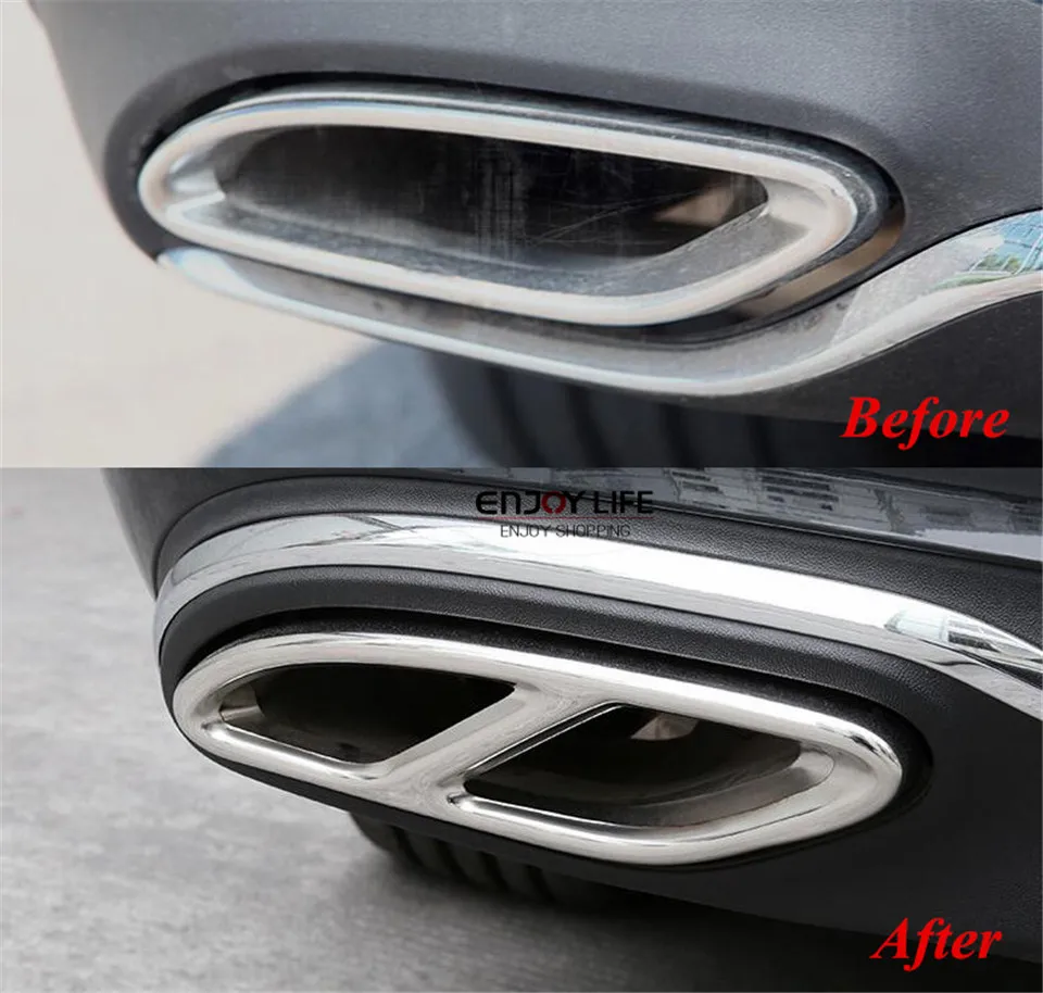 Stainless Steel Rear Dual Exhaust End Pipe Sticker Cover Trim For Mercedes Benz E Class W212 facelift 2014 2015