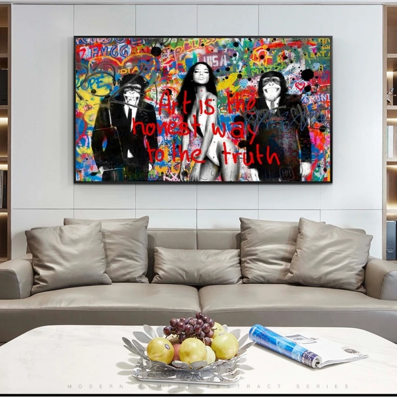 Street Canvas Posters Art Is The Honest Way To The Truth Gentleman Monkey and Woman Wall Posters and Prints Modern Home Cuadros