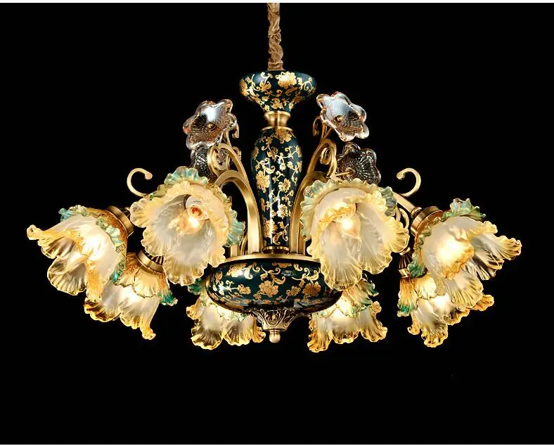 European style copper chandelier living room dining room bedroom lamp French ceramic lamps