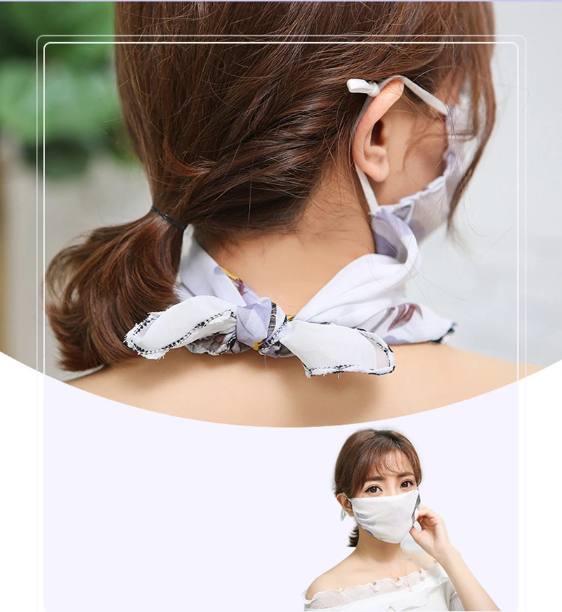 Summer Ink printed chiffon hanging ear mask Breathable elegant pattern Anti Dust Mask Sun protection Face Masks Care Reusable