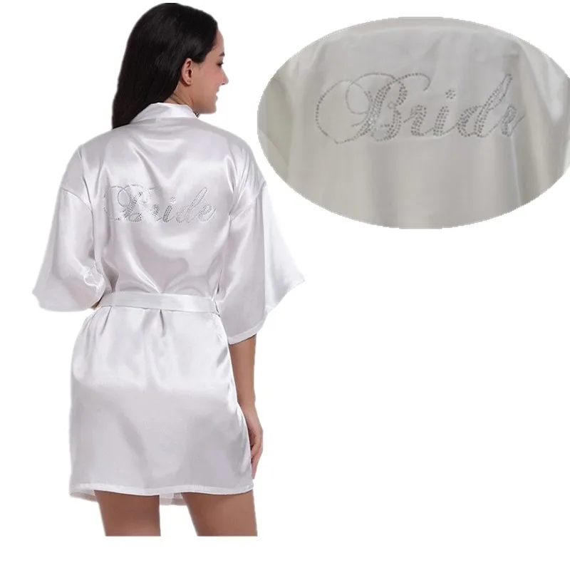 Wholesale Bride Letter Rhinestones Women Bridesmaid Short Satin Robes for Wedding Party Getting Ready T11