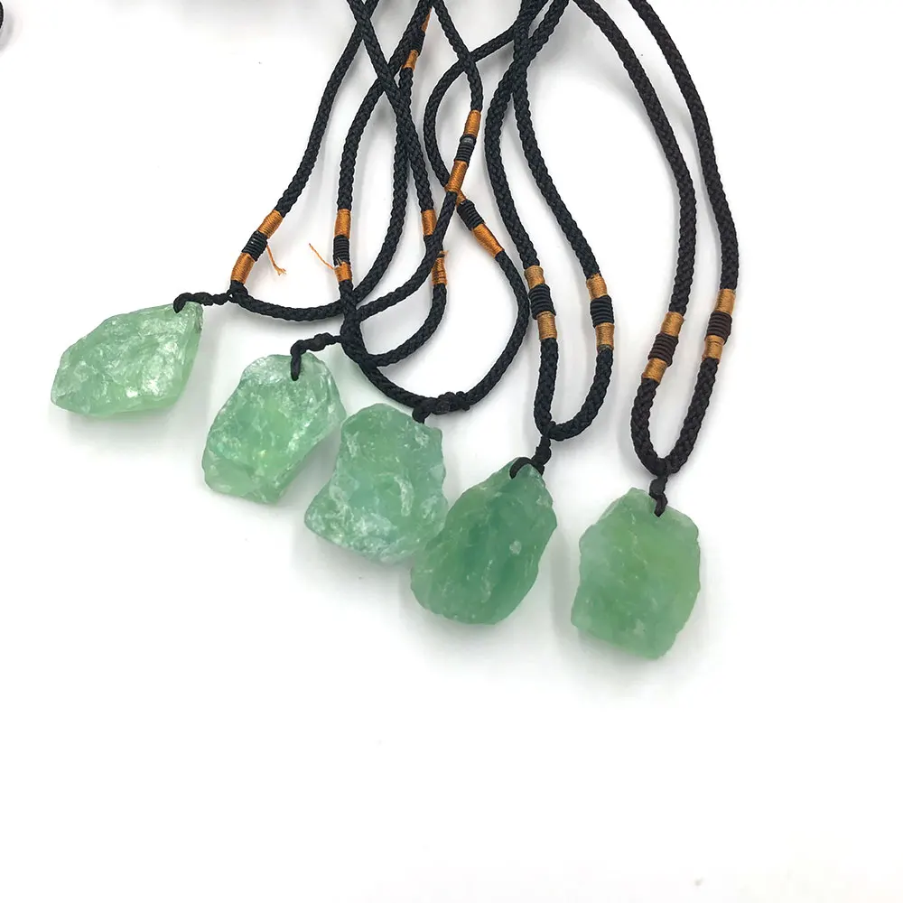 1pc Random Rough Natural Green Fluorite Raw Stone Pendant Necklace Crystal Mineral Healing Reiki Gemstone Crafts Fashion Gift