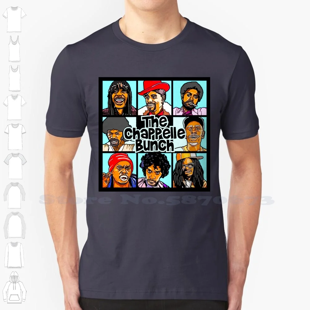 The Chappelle Bunch Comedy Central Art 100% Cotton T-Shirt Dave Chappelle Comedy Funny Crack Rick James Prince Tyrone Biggums