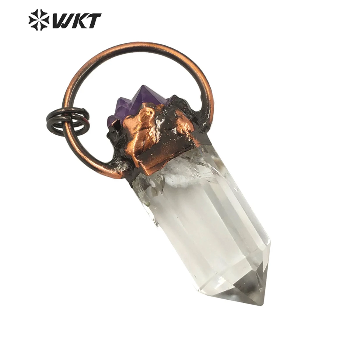 WT-P1622 Wholesale Unique Natural Crystal Quartz Spirit Stone Pendant Women Antique Copper Plated Crystal Amethysts ACC