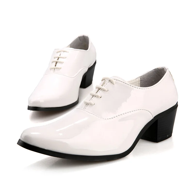 Men Patent Leather Oxford Shoes Breathable Pointed Toe High Heels Formal Business Prom Fashion Dress Wedding Groom Shoes 663