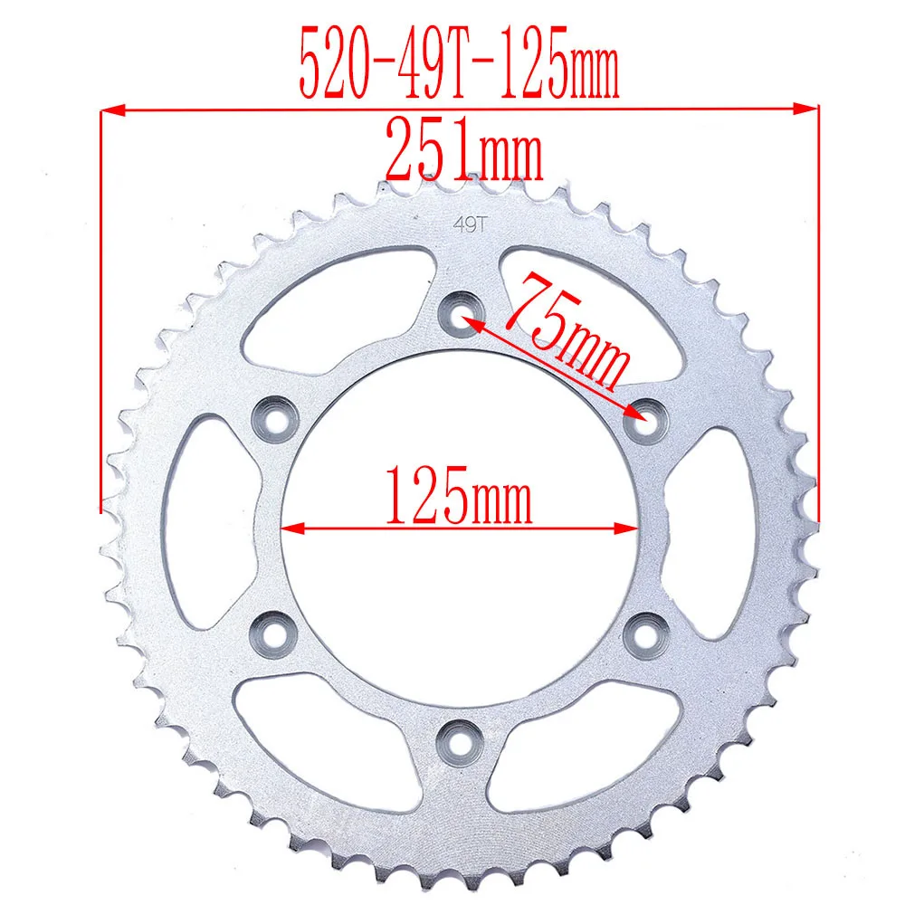 520 Chains 43T/45T/47T/49T Motorcycle Chain Sprockets Rear Back Sprocket For ATV Quad Pit Dirt Bike Motorcycle Motor Moped