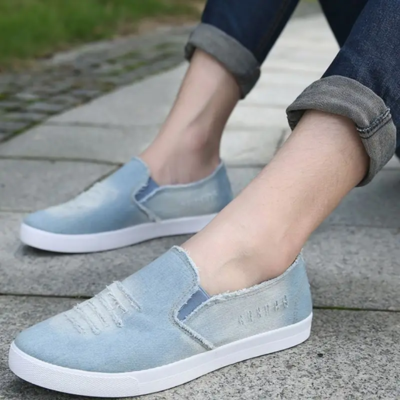 New Style Summer Men\'s Pedal Denim Beggar Cloth Shoes Lazy Shoes Ripped Canvas Shoes Men\'s Shoes Mens Sneakers