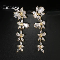 Emmaya New Fashion Vivid Flower Design Long Earring For Women&Girls Noble Zirconia Jewelry Wedding Party Elegant Decoration