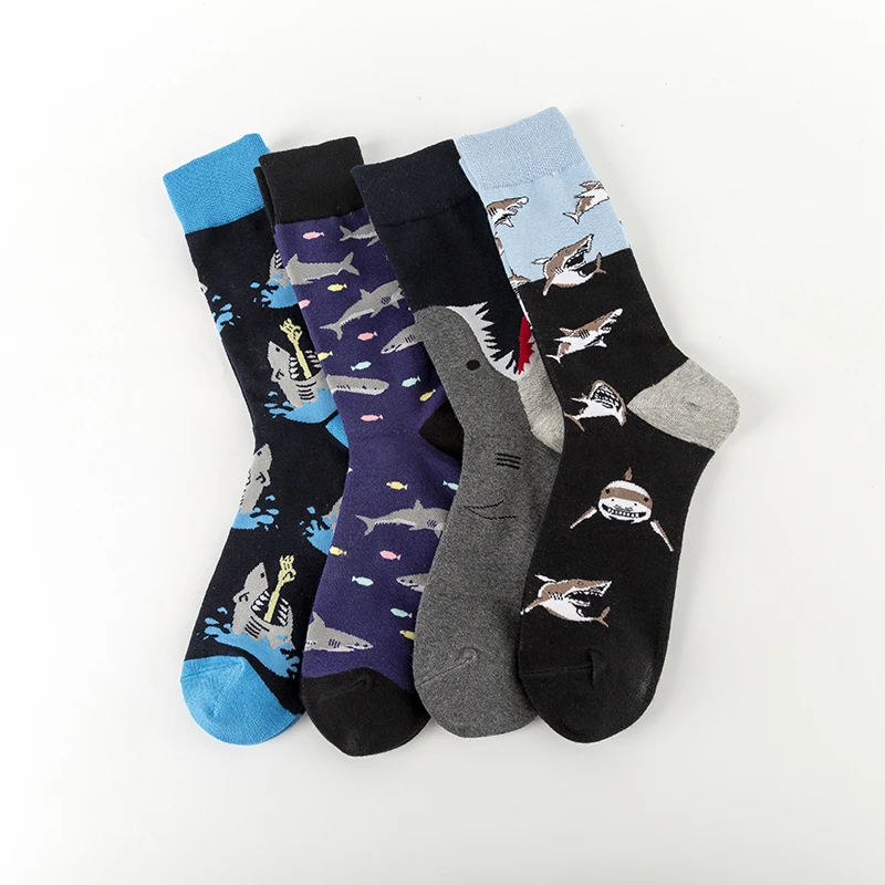 MODA MULAYA Happy Socks Men/Women New Shark Theme Big Shark Fish Group Outdoor Leisure Sports Entertainment Funny Socks Trendy