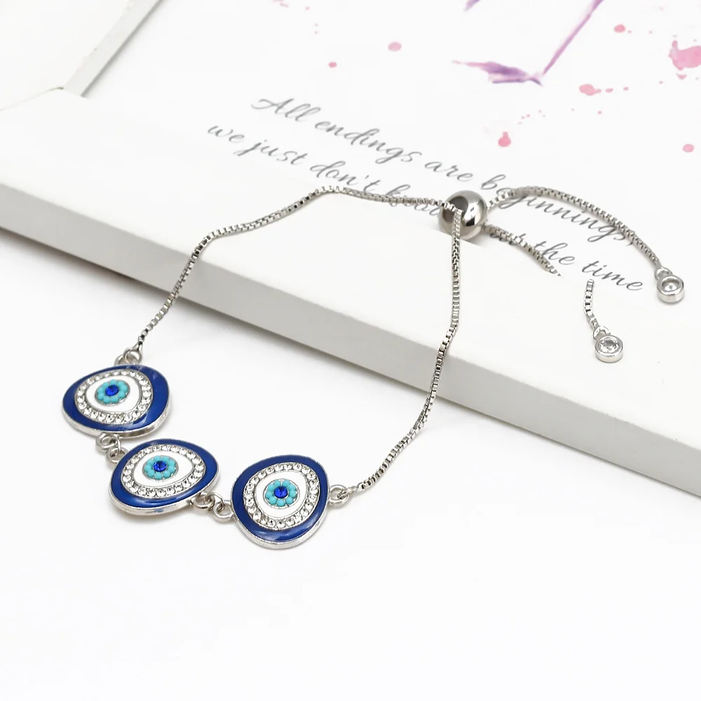 Lucky Eye Blue Zircon Turkish Evil Eye Charm Bracelet Copper Gold Silver Color Chain Adjustable Bracelet for Women Female BE104