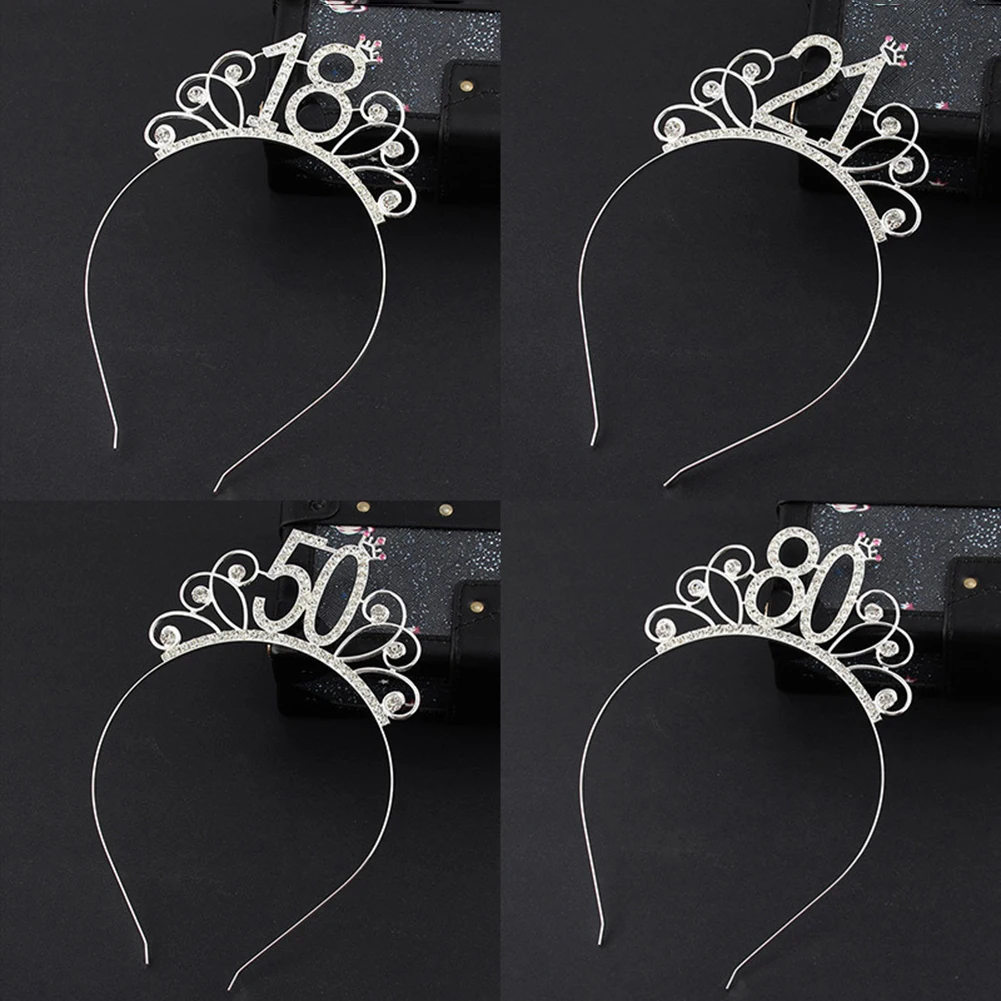 16/18/21/30/40/50/60/80 Birthday Party Tiara Crown Headband Hair Loop Decoration Birthday Gift Tiara For Girls Hair Head Accesso