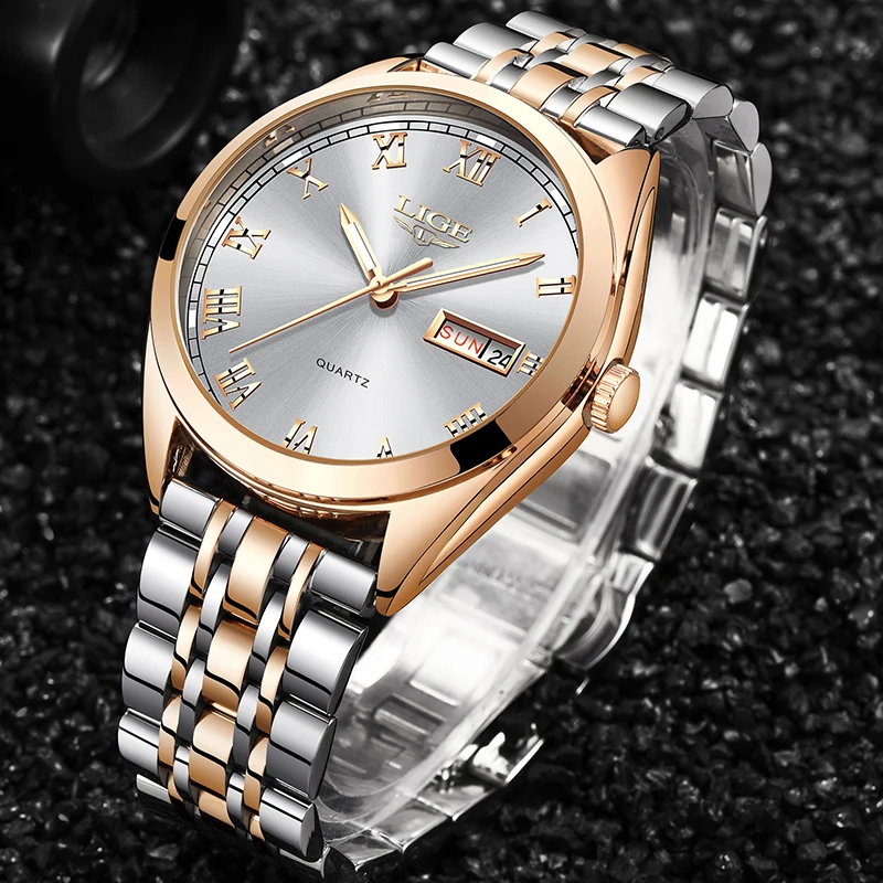 LIGE Women Watches Ladies Top Brand Luxury Dress Waterproof Quartz Gold Watch Women Stainless Steel Date Gift Clock reloj mujer