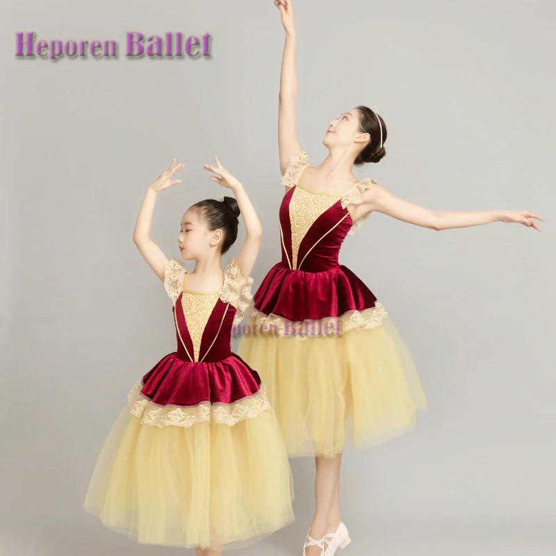 

New Arrival Red Gold Palace Long Giselle Ballet Dress For Performance Ballerina Stage Show For Children's Or Adult