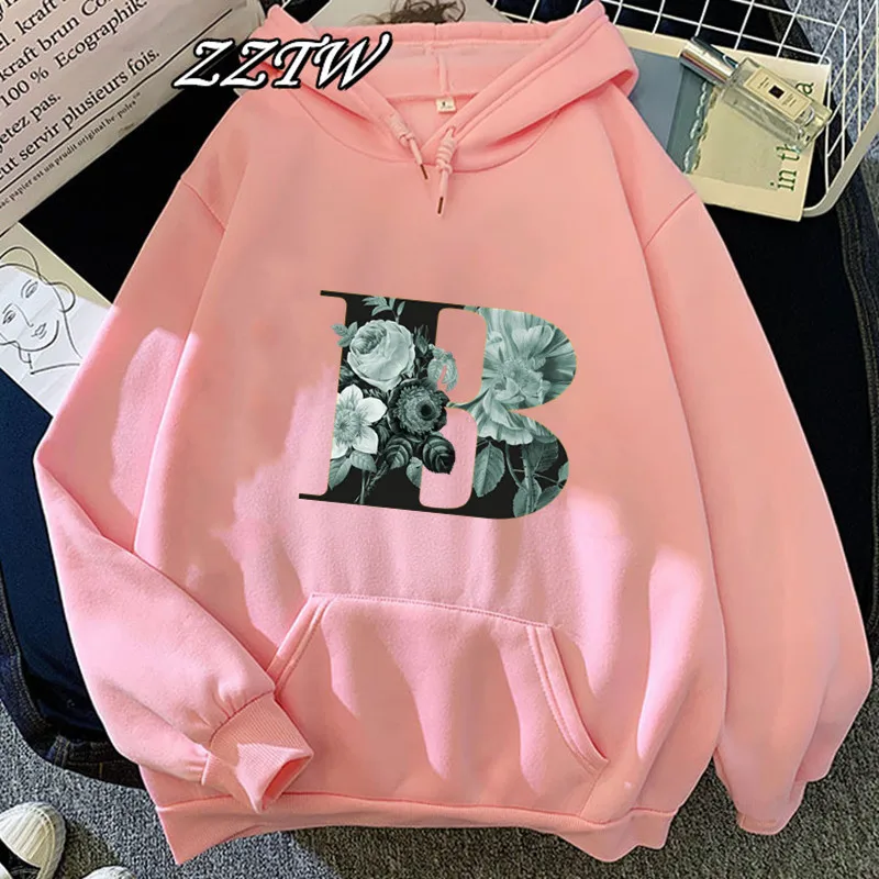 

aesthetic Hoodie Women Ullzang Cute Sweatshirt 90s Fashion Flower Alphabet B Graphic Hoody Female Graphic Pullover hoody clothes