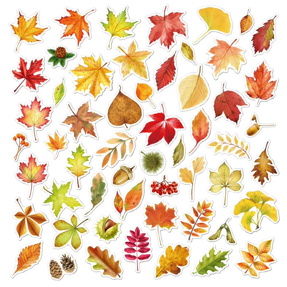 55pcs Maple Leaf Graffiti Autumn Leaves Stickers Notebook Laptop Phone Case Air Conditioner Trolley Luggage Waterproof Sticker