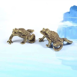 Solid Brass Lucky Toad Figurines Miniatures Small Desktop Ornaments Copper Simulation Animal Tea Pet Retro Home Decoration Craft