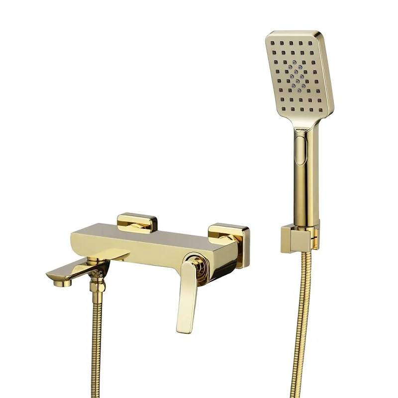 

Gold Bathtub Shower Faucets Set, Soild Brass Bathroom Mixer,Hot and Cold Bathing Taps, with Handheld, Wall Mounted,Rotatable,New