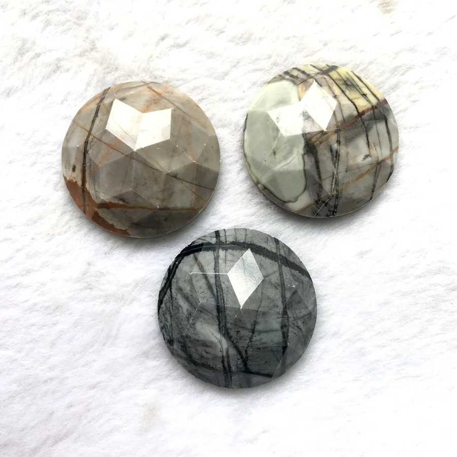 Wholesale 1pcs 100% Natural Picasso Jasper Bead Cabochon Pendant 38mm Faceted Round Gem stone Bead Pendant, Ring Face