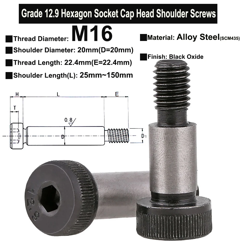 2Pcs/1Pc M16 Shoulder Diameter 20mm Grade 12.9 Alloy Steel Hexagon Socket Cheese Head Screws with Shoulder Roller Bearing Bolts