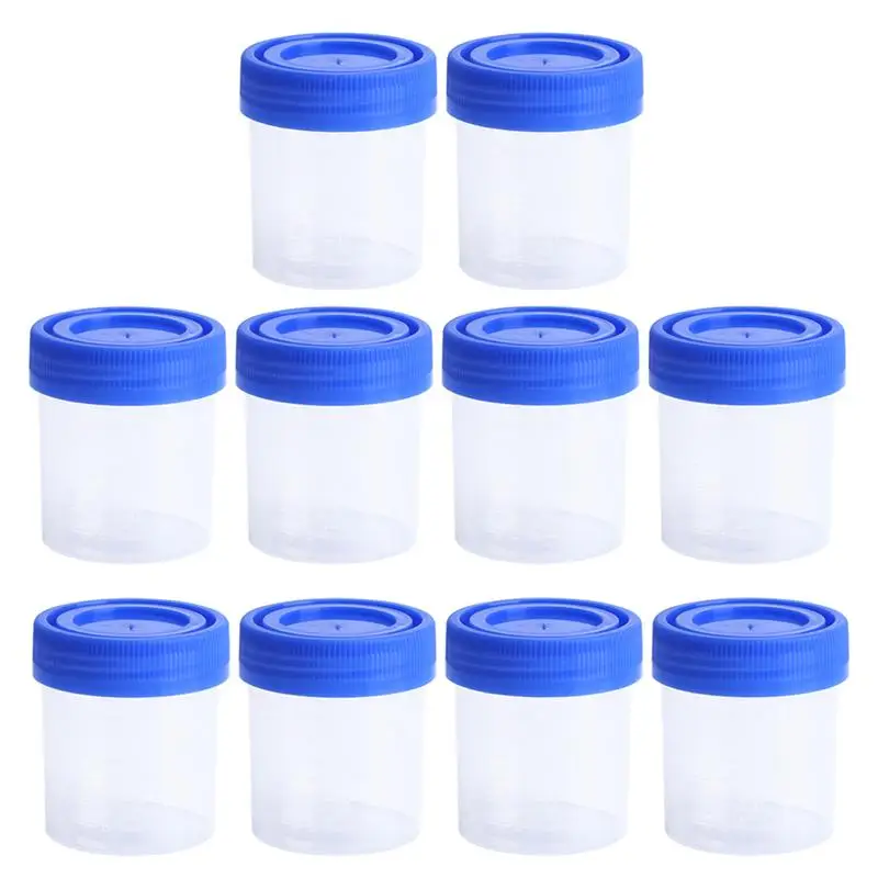 10PCS Urine Container Specimen Cup Sample Bottle 120ML Vol Molded Graduation ML And Oz PP EO Sterile Blue Cap Plastic Cups