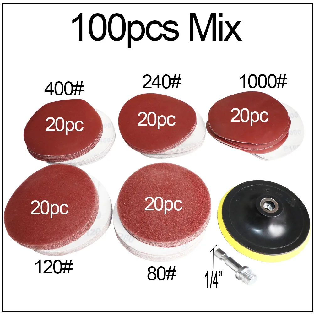 Disco de lixa autoadesivo para lixadeira, 4 ", 100mm, 5 polegadas, 125mm, lixa de papel de lixar, lixa 40-5000 com gancho, disco de polimento automático