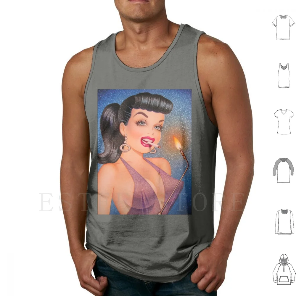 Bettie Blowtorch Tank Tops Vest Cotton Pinup Girl Smoking Weld Fire Cute Tail Dale Sizer Sexy Bettie Blowtorch Pot Joint