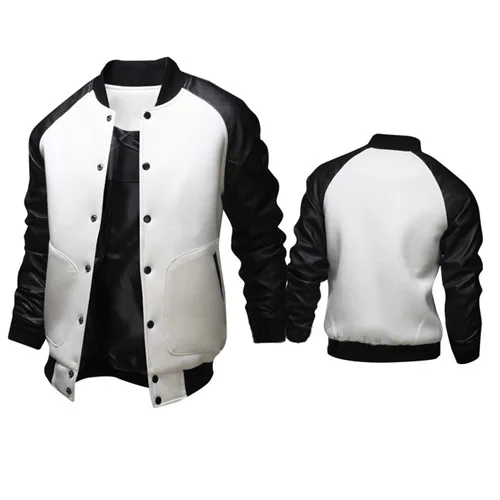 Abrigos de béisbol del ejército para hombre, abrigo de cuero PU, manga de retales, cuello levantado, cortavientos, chaqueta Bomber, ropa de calle informal