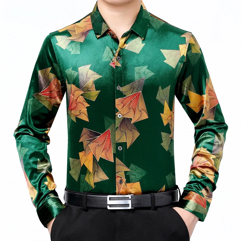 

2021 Men's Silk Velvet Clothes Autumn & Spring Fashion Plaid Gold Velvet Shirts Male Long Sleeve Smooth Soft Velvet Dress Shirt