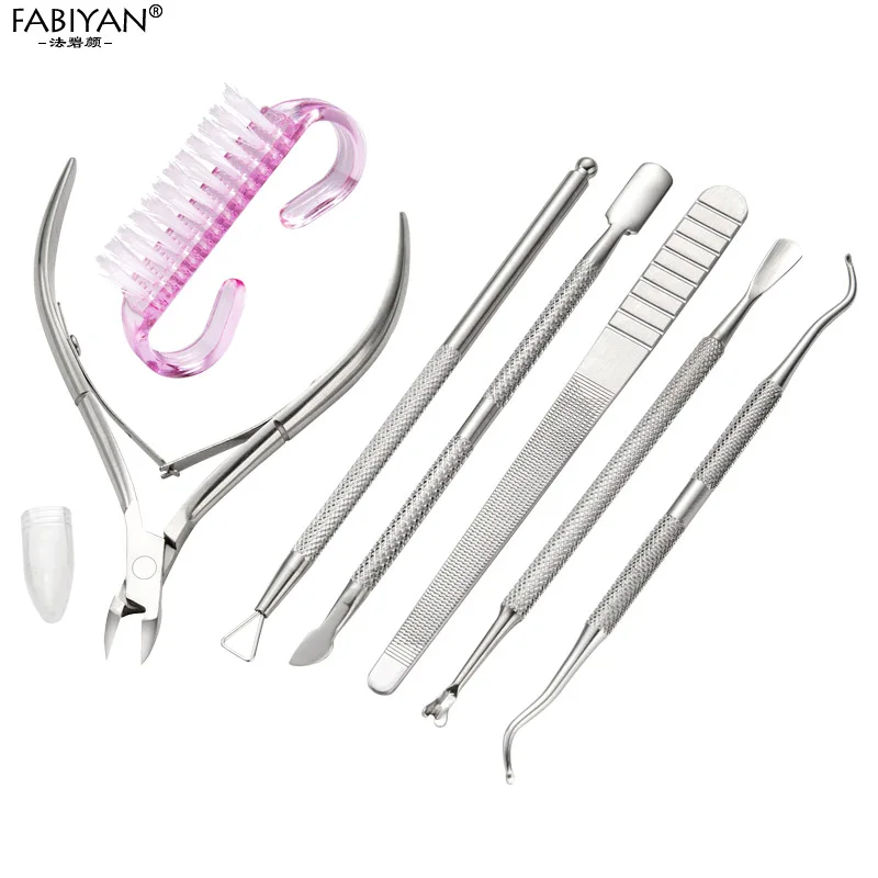 4/7Pcs Set Nail File Dead Skin Pusher Fork Manicure Polish Remover Triangle Stick Cuticle Scissor Cleaning Brush Pedicure Tool