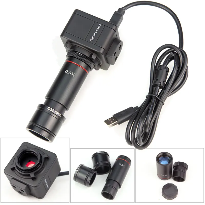 SRATE Brand 5.0MP HD Microscope USB Digital Electronic Eyepiece with C-Mount 0.5X Eyepiece Adapter 23.2mm 30mm 30.5mm Relay Lens