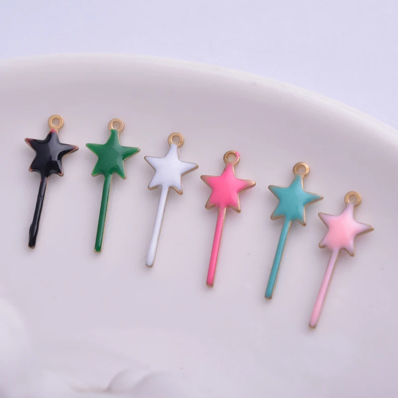 30 Stück 8*20mm Kupfer-Stern-Emaille-Anhänger Sternanhänger DIY Schmuck Halsketten Herstellung – Detail 1