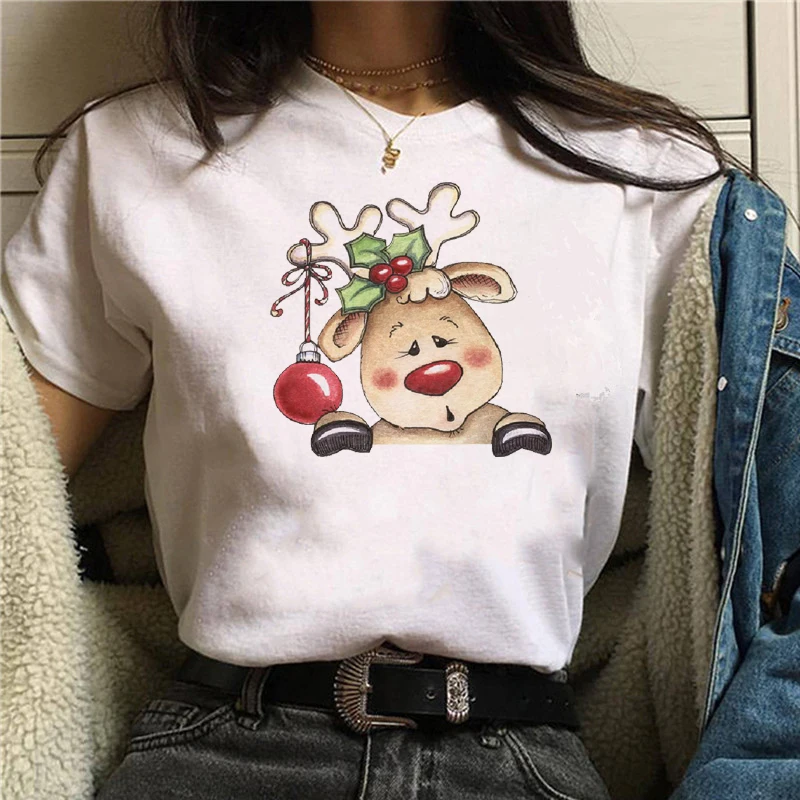 

Female Tee Shirt Camisas Mujer Tshirt Womens Fashion Santa Claus Tshirts Cartoon Holidays Tree Merry Christmas T-shirt