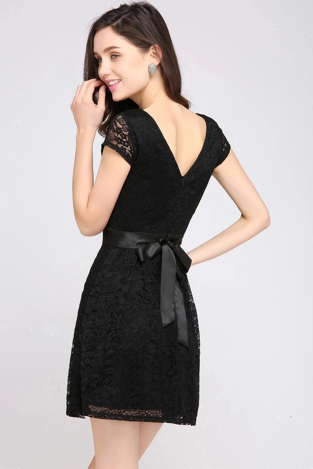 MisShow Little Black Dress Lace Women Mini Dress Female Short Sleeve Homecoming Short Party Dresses with Sash Vestidos Curto