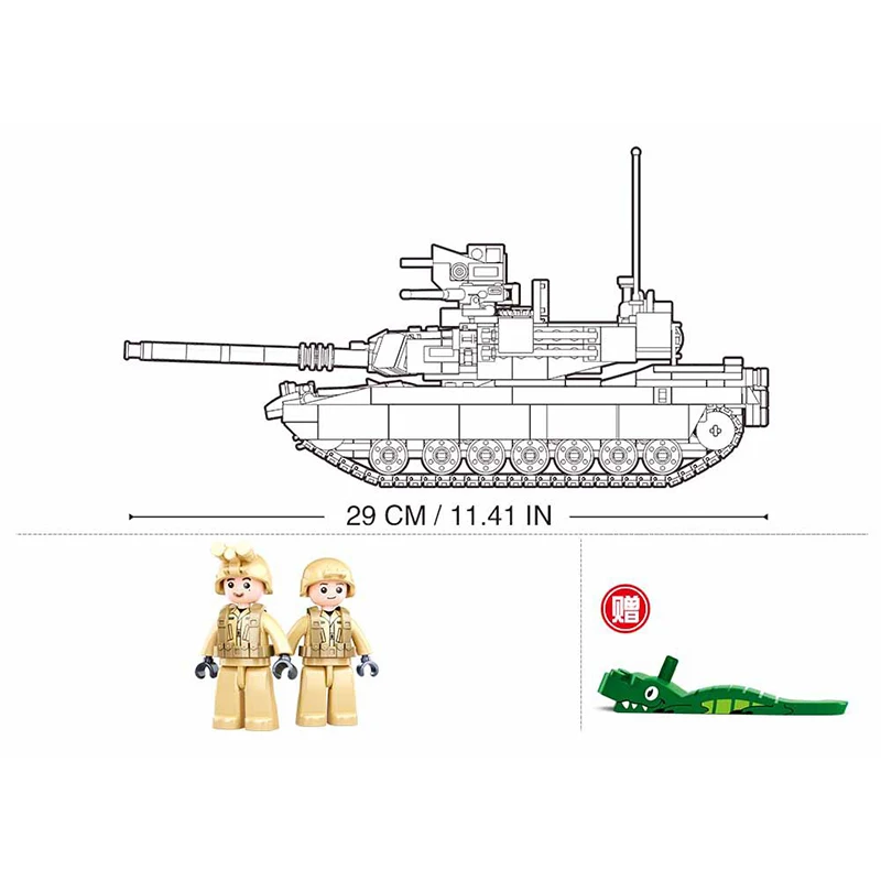 SLUBAN New World War II 2 Military USA Abrams M1A2 Battle Tank Chariot Building Blocks Army Classic Accessories Model Kids Toys