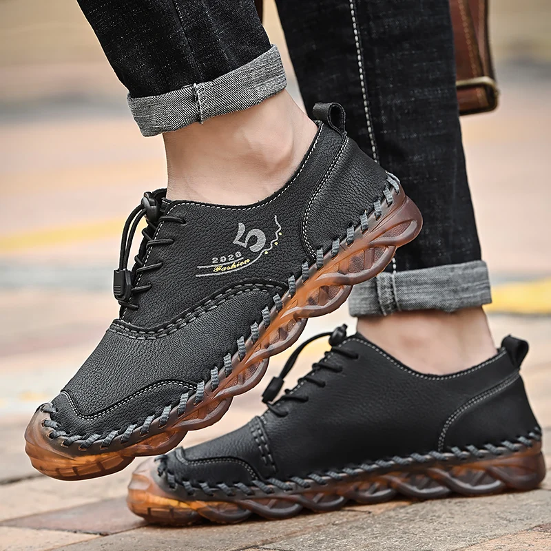 Fashion Summer Men\'s Casual Shoes Soft Leather Breathable Handmade Loafers Brand Men Rome Shoes Flat Moccasins Men Sneakers Hot