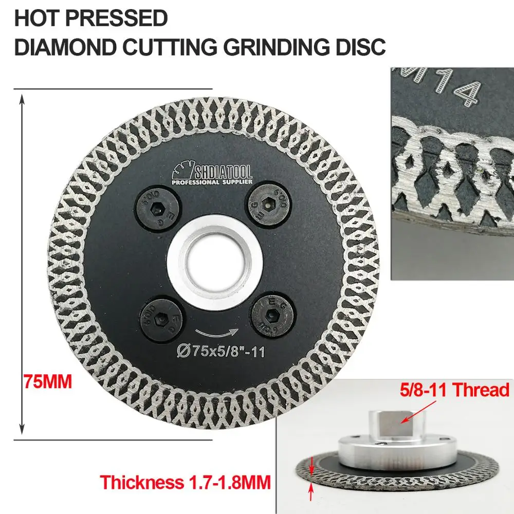 SHDIATOOL 1pc 75mm Heißer Gedrückt Diamant Trennscheibe Mini Mesh Turbo Felge Diamant Sägeblätter mit 5/8-11 flansch 75mm Cutter