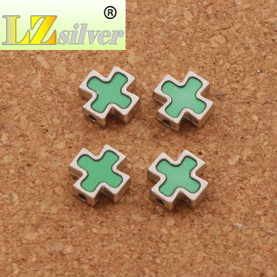 Enamel Square Knights Templar Cross Charm Beads Tibetan Silver 20pcs 10Colors 10.38mm Jewelry Finding L1713