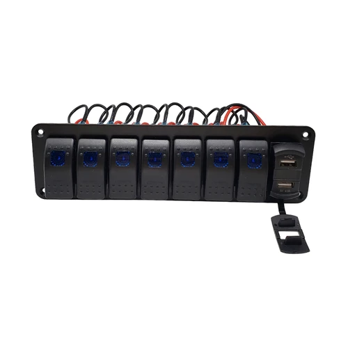 Imagen 2 del producto Panel de interruptor basculante para barco marino, 8 entradas, LED, 12V/24V, disyuntor, ranuras USB duales, Luz