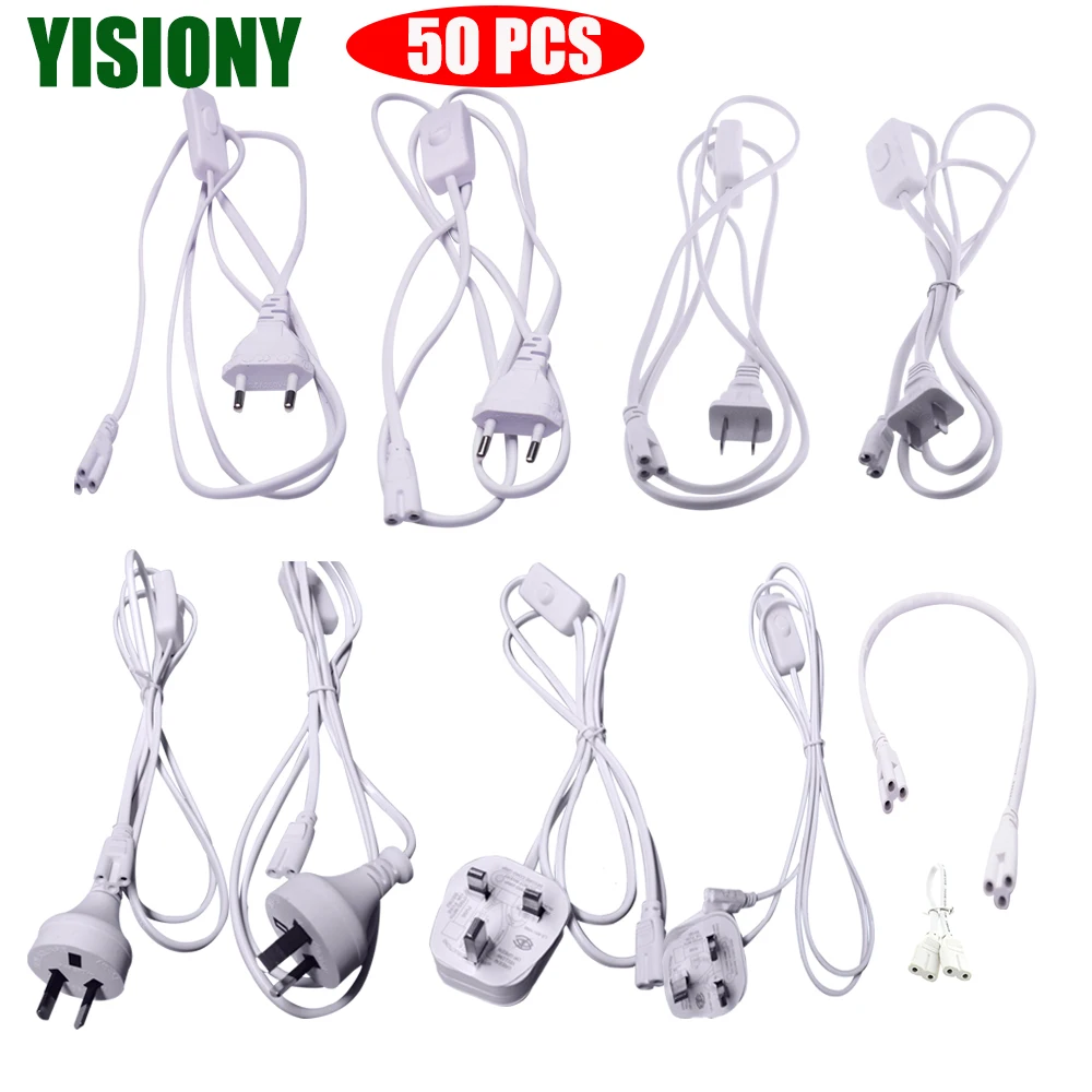 

YISIONY 50PCS/LOT 3 PIN 2 PIN T5 T8 Electrical Wire Connector with On/ Off Switch 1.8M Power Cord Extension Cable For LED Lamp