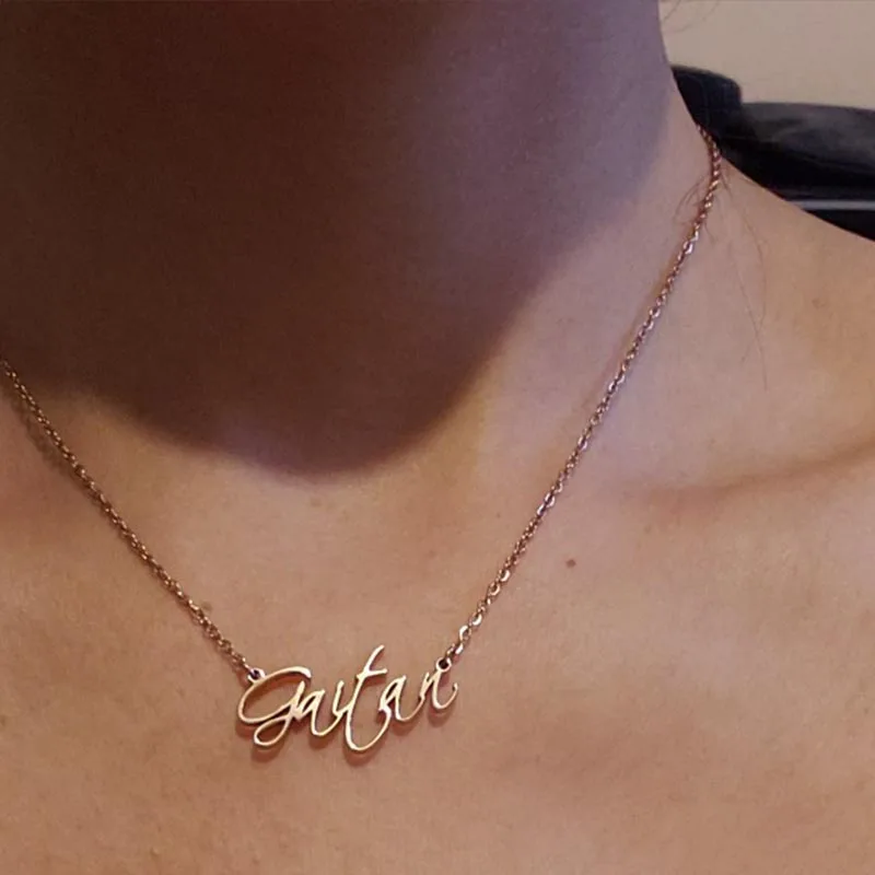 Personalized name necklace Customized Fashion Stainless Steel Name Script Style Choker Necklace Pendant Nameplate Gift