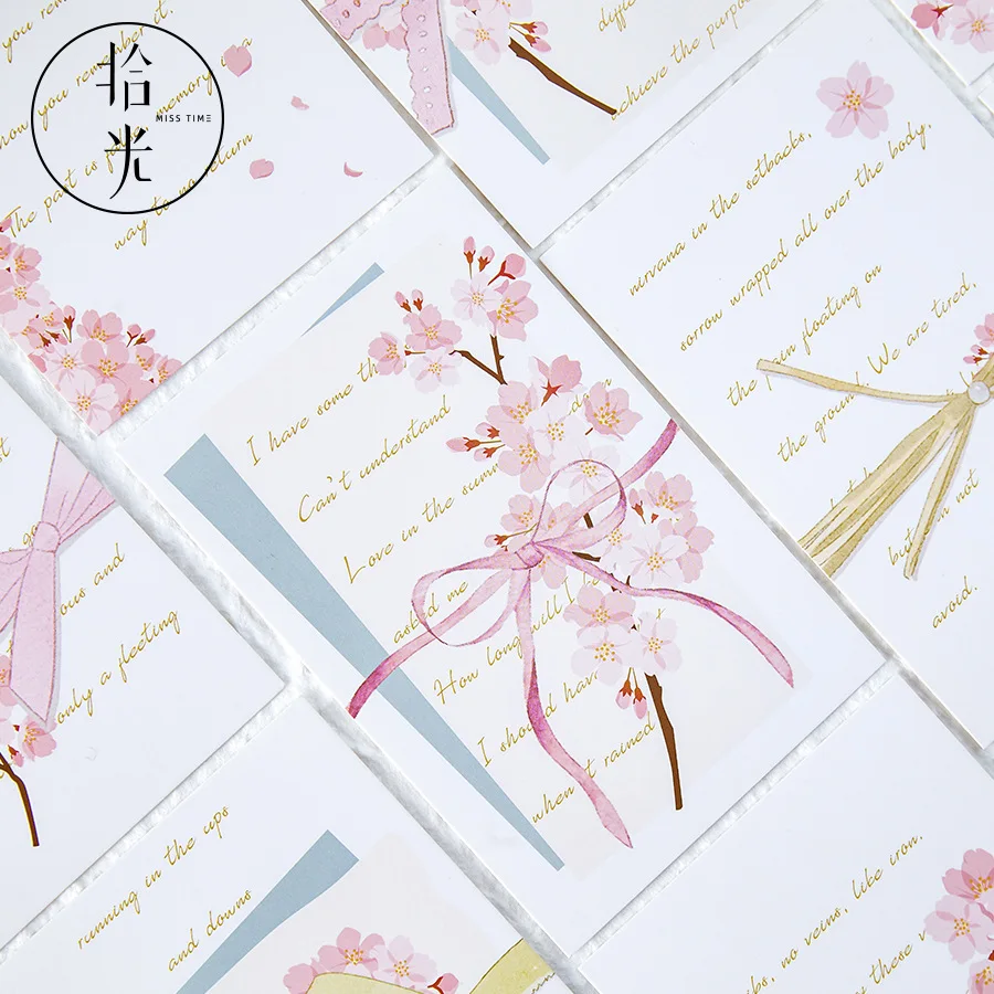 30 Pcs/Set Cherry Blossom Hollow Postcard Sakura Language Greeting Cards Message Card Xmas and New Year Gift