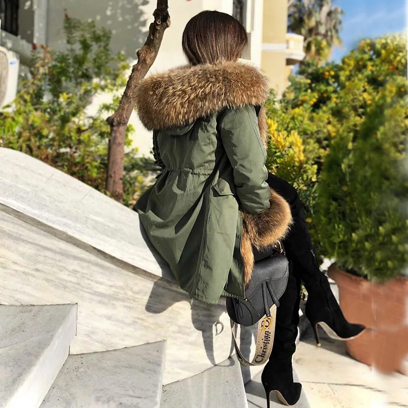 MAOMAOKONG 2024 Winter Women Coat Natural Fox Fur Collar Cuff Black Jackets Outwear Thick Luxury Real Fur Parka Women's Fur Coat