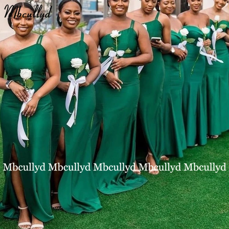  Sexy Slit Mermaid Bridesmaid Dresses Green Long African Prom Party Formal Gown Evening Dress Plus Size graduation robes